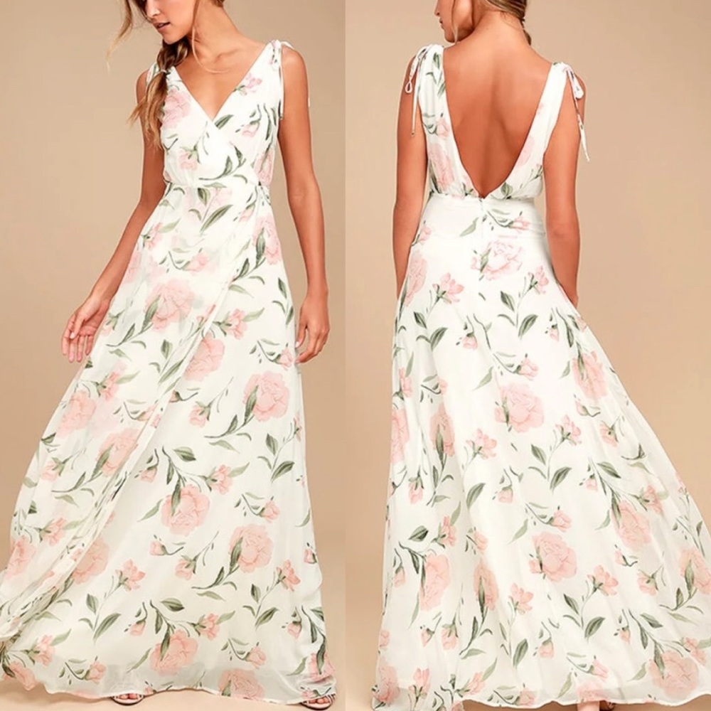 Lulu's White Floral Maxi Dress